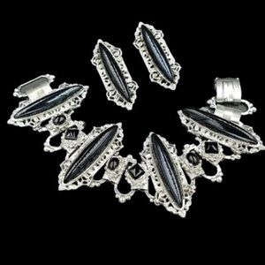 Chunky Ornate Victorian Revival Black Lucite Set